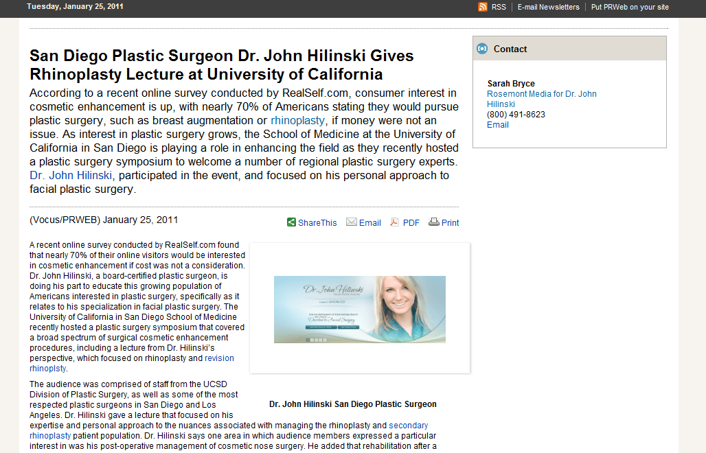 San Diego Plastic Surgeon Dr. John Hilinski In the News san diego plastic surgery rhinoplasty medical website design
