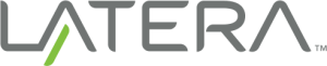 The image shows the word "LATERA" in gray uppercase letters, with a green diagonal line forming part of the "L".