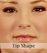Close-up of a person's face with a label below reading "Tip Shape." The focus is on their eyes and nose.