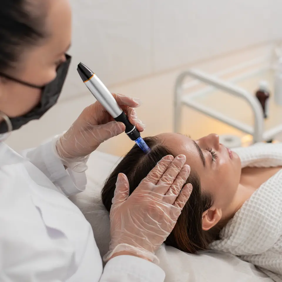 woman getting non surgical hair growth stimulation
